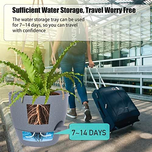 SwinDuck 10 Inch Self Watering Hanging Pots, 2 Pack Hanging Planters with 40oZ Deep Reservior for Indoor Outdoor Plants Flowers, Grey - Image 3