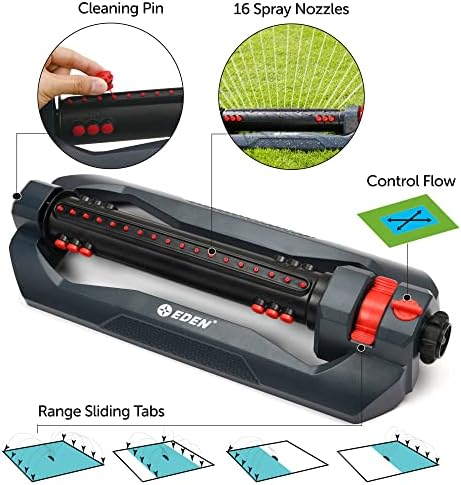 Eden 96212 Turbo Oscillating Sprinkler | Covers Up to 4,499 sq. ft., 18 Precision Nozzles, Adjustable Range, Flow Control, Triple Nozzle Width Switches, Turbo Drive Motor, Quick Connect Bundle - Image 3