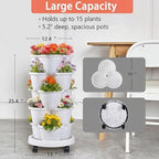 VECELO 5 Tier Vertical Garden Planter, Self Watering Stackable Planters with Wheels for Strawberries, Herbs, Flowers, Vegetables, White - Image 5