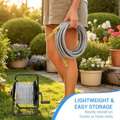 50 FT Stainless Steel Garden Hose, Heavy-Duty Water Hose with Adjustable Brass Nozzle, No Kink & Leak-Resistant, Lightweight Flexible Hose for Lawn, Yard Watering, RV & Car Washing - Image 6
