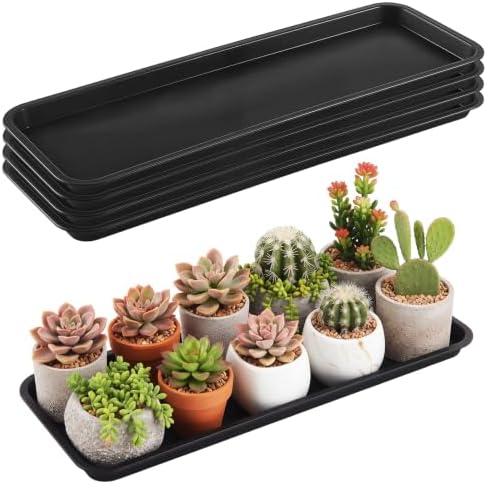 Cinnvoice 4 Pack Black Rectangle Plant Saucer, 30 x 9.8 x 1.2 Inch by QinYee
