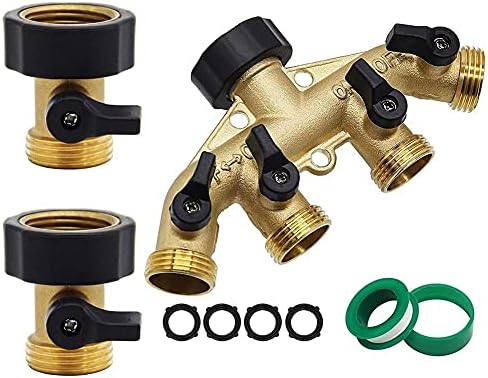 Twinkle Star Heavy Duty Brass Shut Off Valve | 4 Way Garden Hose Splitter by TwinkleStar