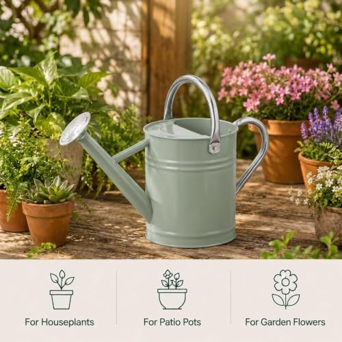 1 Gallon Metal Watering Can for Indoor Outdoor Plants, Cream Green - Image 3
