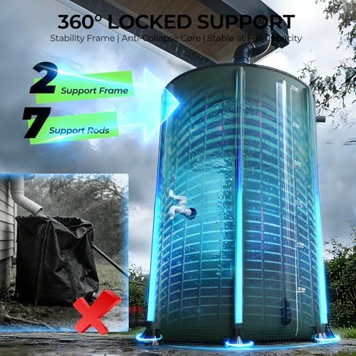 SKM Collapsible Rain Barrel with Spigots & Overflow Kit, 100 Gallon, Green - Image 2