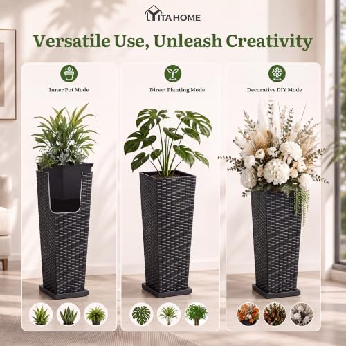 YITAHOME 4pcs Tall Planters 24&32" with Plantable Inner Pot Outdoor Planter - Image 2