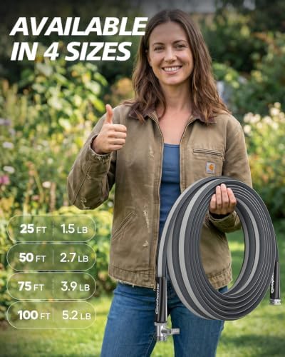 Lightweight Flat Garden Hose 75FT, Flexible Water Hose with Shutoff Valve, TPE Inner Tube, 3/4" Metal Fittings, Practical Dark Finish for Garden, Yard and Outdoor Cleaning - Image 2