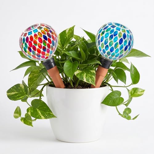Mosaic Watering Globes 2 Pack Self Watering Spikes Red by Chonsun