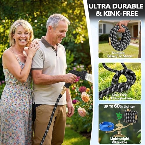 50 ft Garden Hose, Non-Expandable Lightweight All-Weather Water Hoses, Ultra Durable and Flexible Garden Hose with 10-Function Spray Nozzle, Leak-Free Connections Garden Hoses for Yard, Lawn,Outdoor - Image 4
