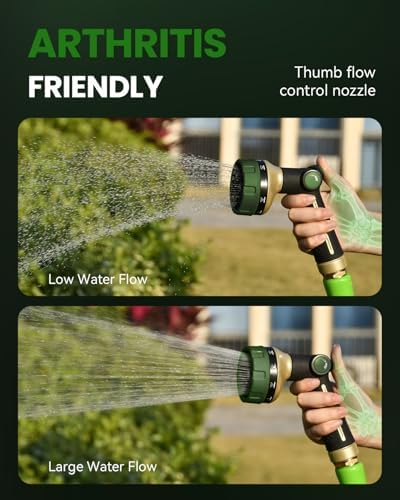 RAINPOINT Garden Hose Nozzle - 100% Heavy Duty Metal Thumb Control Spray Nozzles for Garden Hose High Pressure, 10 Pattern Water Hose Nozzle for Car Wash, Watering Lawn, Pets, Dark Green - Image 2