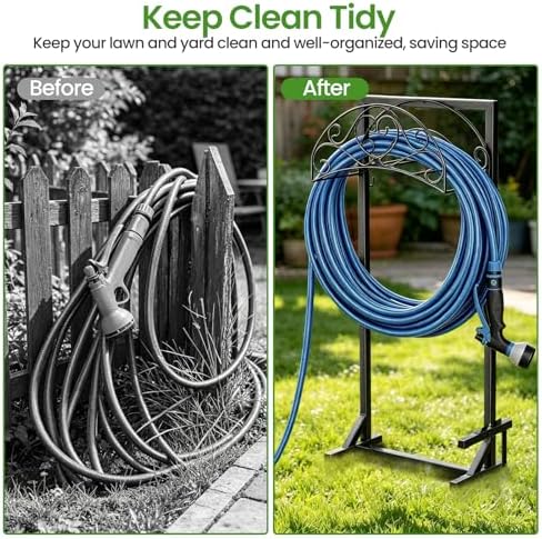 Garden Hose Holder, Heavy Duty Freestanding Hose Stand Holds 160FT with 4-Spike Stable Base, Metal Hose Hanger with Storage Basket for Yard, Lawn, Garden - Image 5