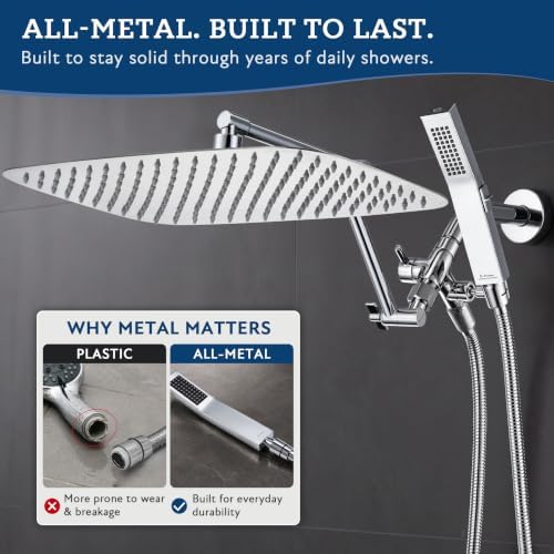 G-Promise All Metal 16 Inches Rainfall Shower Head with Handheld Combo - Image 3
