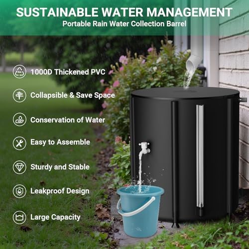 SKM Collapsible Rain Barrel, Anti-Leak 1000D 3-Layer PVC, 53 Gallon, Black - Image 2