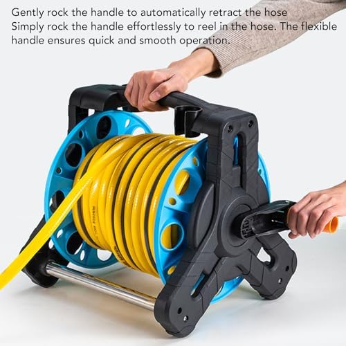 Generic Portable Garden Water Hose Reel Cart, Wall Mounted Water Pipe Storage Organizer Holds Up to 82ft of 5/8 Inch Hose, Heavy Duty Pipe Holder, Ideal for Garden Watering Car Washing (Black and - Image 3