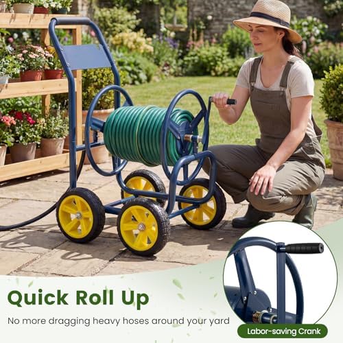 Goplus Garden Hose Reel Cart, 330ft 5/8" or 400ft 1/2" Large Capacity, Heavy-Duty Metal Hose Cart w/4 Wheels, Portable Water Hose Organizer for Outdoor Yard Planting Lawn - Image 5