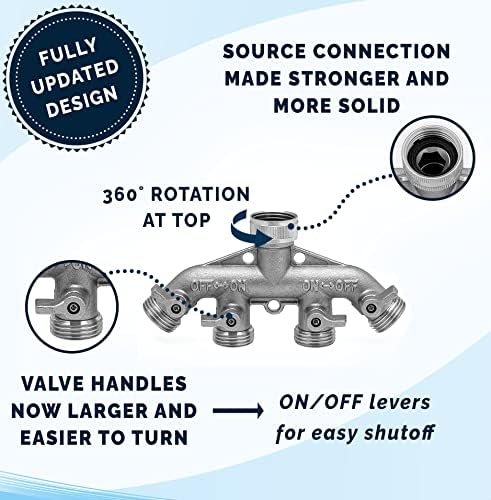Morvat Heavy Duty Nickel Plated Brass 4-Way Garden Hose Splitter, Hose Bib Outlet Splitter with Updated Handles PLUS Garden Hose Cap, Nickel Plated Brass Outdoor Faucet Cap, 3/4" Threading, 4 Pack - Image 4