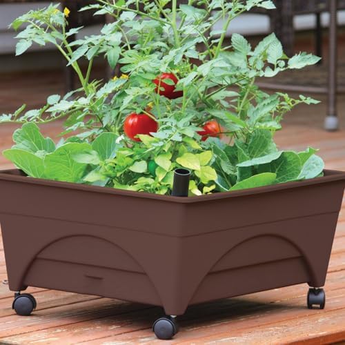Emsco Group 2345 City Raised Bed Grow Box – Self Watering and Improved Aeration – Mobile Unit with Casters Picker, Earth Brown - Image 2