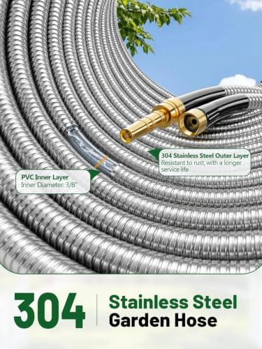 SPECILITE 75ft 304 Stainless Steel Garden Water Hose with Brass Nozzle - Image 4