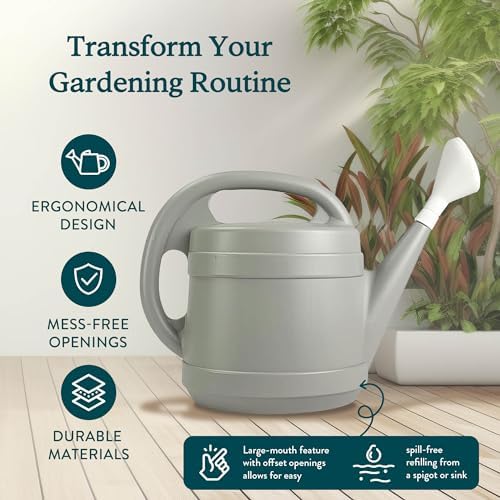 Standard Watering Can - Plant Watering Can - Small Plastic Garden Water Pot for Indoor Outdoor Plants Flowers by The HC Companies, 2 Gallon, Cool Gray - Image 2