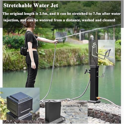 Outdoor Stainless Steel Square Garden Water Column with Faucet, Freestanding Hose Stand with 15M High Pressure Water Pipe, for Garden Irrigation and Washing,26in - Image 3
