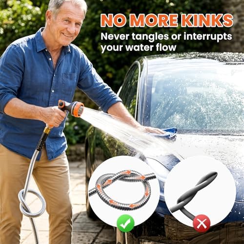 Cesun 100 ft Metal Garden Hose with 10 Function Nozzle, 100 foot x 5/8" - Image 4