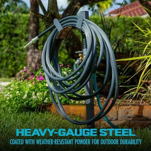 Aqua Joe SJ-SHSBB3LIH Garden Hose Stand with Brass Faucet and 3 ft Lead in Hose, Gray - Image 3