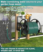 Artigarden Garden Wall Mounted Hose Reel, Outdoor Heavy-Duty Water Hose Holder Winder, Holds 125 Feet of 5/8-Inch Hose, with 3.9 ft Leader Hose, Water Fitting and Storage Basket for Yard, Black - Image 3