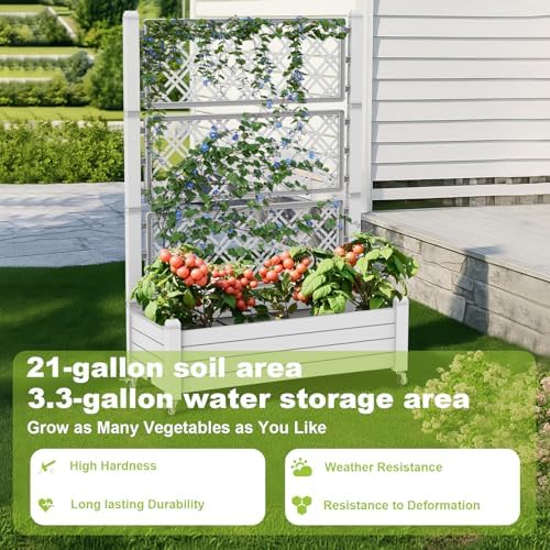 Vixzen 64" Tall Raised Garden Bed,Outdoor Large Resin Planter Box with Trellis and Drain Plug for Climbing Plants,Easy to Assemble,Water Monitor,Mobility(Ashen, 43.43"×18.27"×64.29") - Image 5