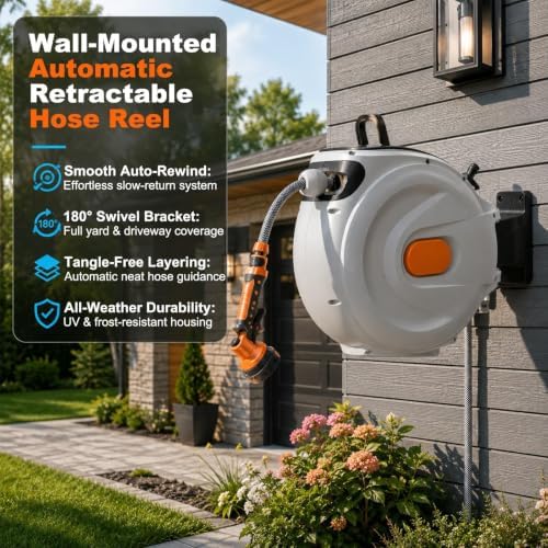 Heavy Duty Retractable Water Hose Reel Auto Recoil Bracket - Image 2