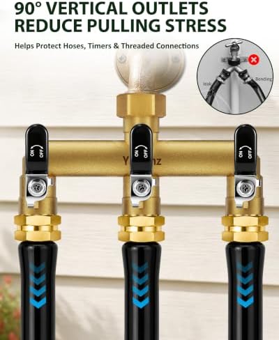 3-Way Garden Hose Splitter, Heavy-Duty Brass, 3/4" GHT, （Black） - Image 4