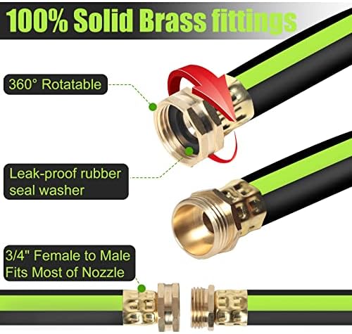 Kink Free Garden Hose 100ft 5/8", Heavy Duty Hybrid Water Hose, Ultra Durable Flexible Rubber Hose with Sprayer Nozzle,Leakproof Yard Outdoor Hose with Brass Solid Connector - Image 5