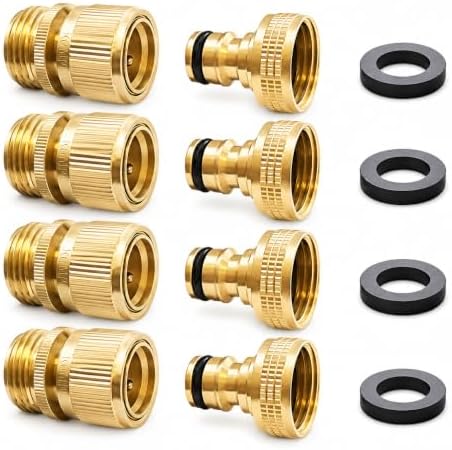 Male Garden Hose Quick Connect Solid Brass Quick Connector Garden Hose Fitting Water Hose Connectors 3/4 inch GHT (4 Female+ 4Male) by Zhchention