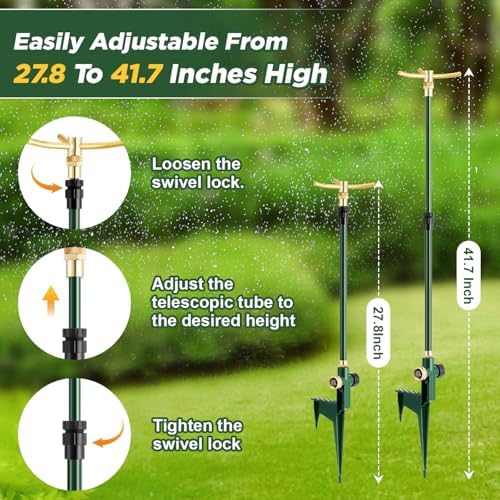 2 PCS 3-Arm Garden Sprinkler, Lawn Sprinkler with Adjustable Base - Image 5