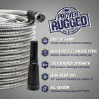 RUGGED RHINO Metal Garden Hose with Spray Nozzle, 75FT, 304 Stainless Steel, 750 PSI Burst Strength, Heavy Duty Flexible Water Hose, Kink Resistant, Leakproof for Yard, Lawn and Outdoor Use, Silver - Image 2
