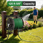 Garden Hose Reel Wall Mount Metal, Holds 125 ft x 5/8" Decorative Water Hose Holder for Outside Storage, Heavy Duty Aluminum Frame w/Shelf, No-Leak Aluminum Water System, Easy Assmbly, Dark Bronze - Image 2