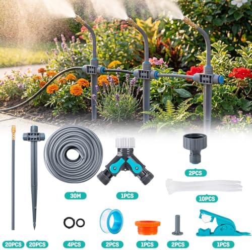 98FT 1/4" Drip Irrigation System with Stakes, 360° Adjustable Watering Kit - Image 2