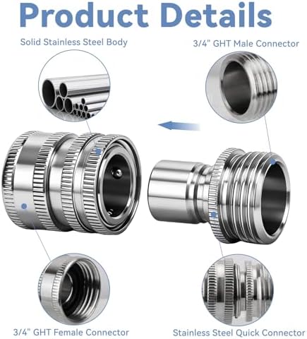 5 Pack 2026 New Stainless Steel Garden Hose Quick Connect Fittings, Quick Release Connect Fitting sets, 1/2 to 3/4 Inch GHT Garden Hose Adapter, Heavy Duty Water Hose Connector for Hoses and Sprayers - Image 3