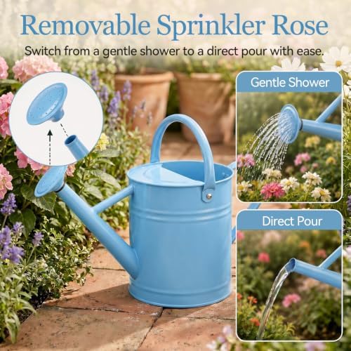 1 Gallon Metal Watering Can for Indoor Outdoor Plants, Sky Blue - Image 6