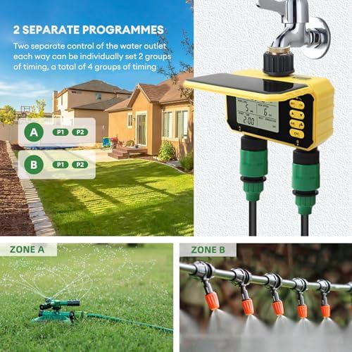 Solar Powered Automatic Water Timer with Double Valves Digital Water Timer for Garden Sprinkler and Drips Irrigation - Image 4