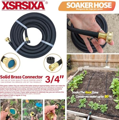 50FT 1/2" Heavy-Duty Soaker Hose with Solid Brass Connectors, Ultra-Flexible Even Water Flow - Image 2