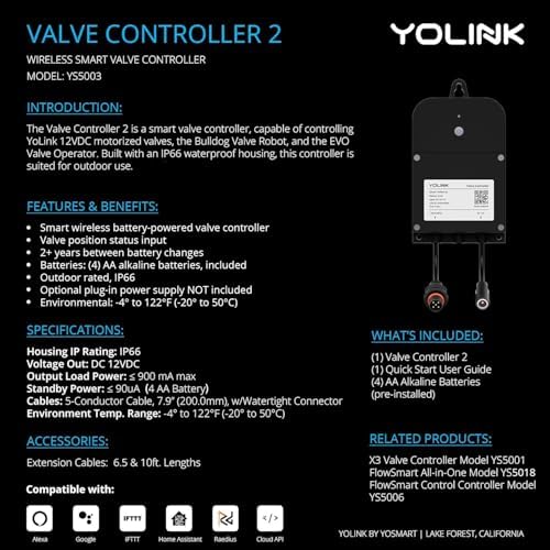 YoLink Wireless Smart Valve Control Kit - 1/2" Brass Motorized Valve Controller - Image 3