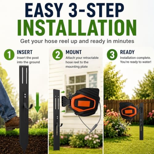 Retractable Garden Hose Reel Mounting Post with Adjustable Removable Hook - Image 5