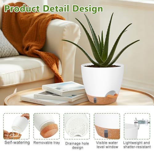 QRRICA 8/7/6.5/6/5.5/5 Inch Self Watering Pots for Indoor & Outdoor Plants - Image 3