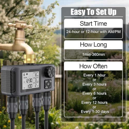 Hose Water Timer, Programmable Sprinkler Timer with Rain Delay/Manual/Automatic Drip Irrigation System for Outdoor Garden Yard, 4 Outlet - Image 5