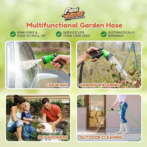Flexi Hose Expandable Garden Hose with 8 Function Nozzle, 150FT - Lightweight Retractable Garden Hose, Water Hose - No-Kink Flexibility, 3/4 Inch Solid Brass Fittings and Double Latex Core - Image 3