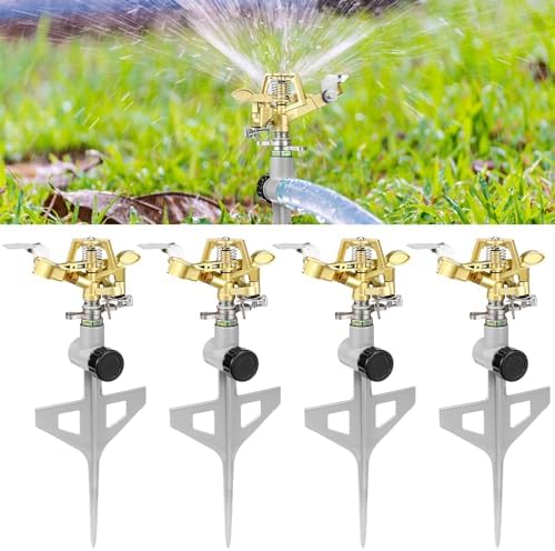 Chengu 4 Pack Adjustable Impact Water Lawn Sprinkler, Heavy Duty Sprinkler Head and Zinc Alloy Spike Base for Large Area Grass Yards Garden Irrigation by CHENGU