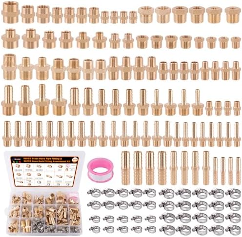 146Pcs Brass Hose Pipe Fitting & Hose Barb Fitting Kit by HOME