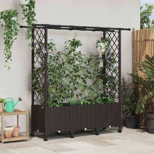 Raised Garden Bed with Trellis Roof Wheels Brown 64in - Image 2