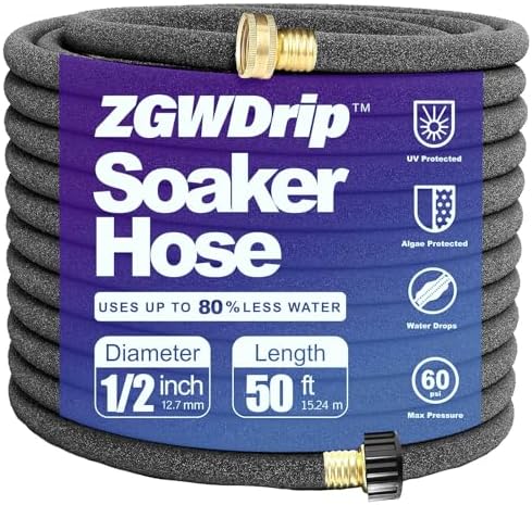 50FT 1/2" Water-Saving Soaker Hose with Solid Brass Connectors, Drip Irrigation Kit for Lawn & Yard by Unknown