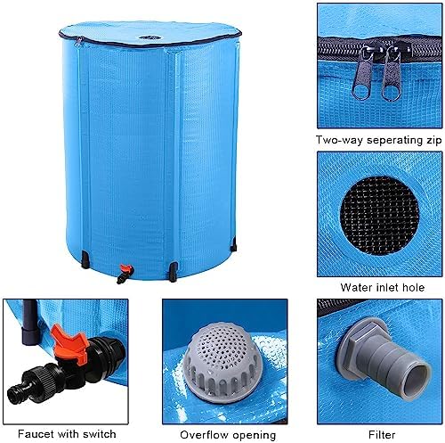 Collapsible Rain Barrel,Portable Water Storage Tank to Collect Rainwater from Gutter,Rainwater Collection System Downspout,Water Storage Tank Catcher Container with Filter Spigot(Blue,100 Gallon) - Image 4
