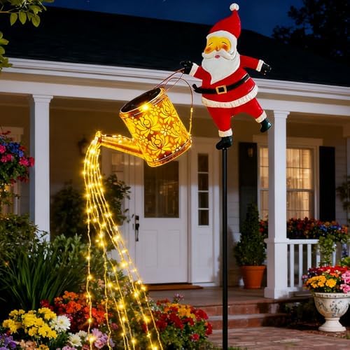 Christmas Solar Kettle Light, 2026 New Garden Lawn Decorative Light, Outdoor Hanging Solar Powered Santa Claus Watering Can with LED for Lawn Decorations (White) by LANMOK